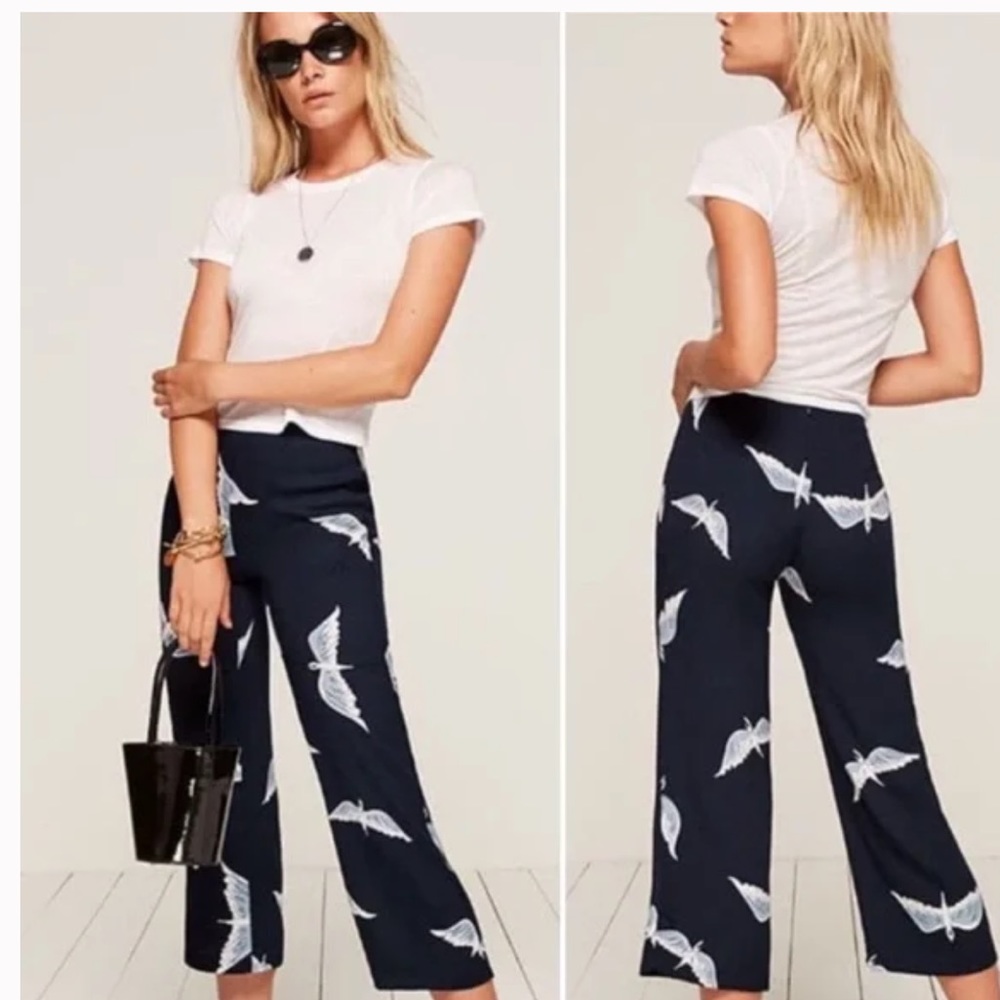 Reformation Bellini Pants Sparrow Print High Rise Crop Straight Leg